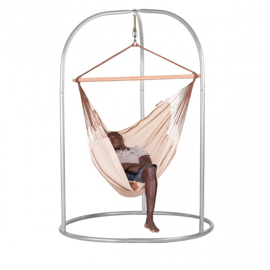 LA SIESTA - Chaise-Hamac Lounger HABANA nougat + Support en bois ROMANO