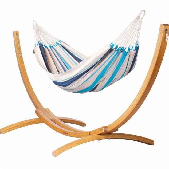 Hamac Simple Caribena Aqua Blue (Coton) + Support Simple Elipso