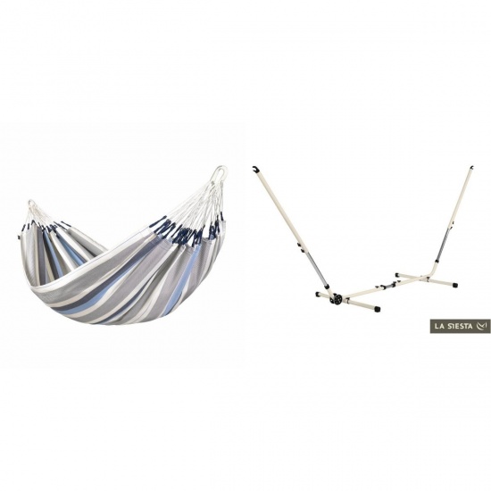 LA SIESTA - BRISA Hamac Simple Bleu Sea Salt (Outdoor) + Support Rglable Mediterraneo Crme
