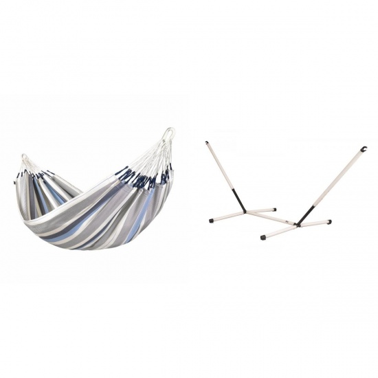 LA SIESTA - BRISA Hamac Simple Bleu Sea Salt (Outdoor) + Support Rglable pour hamac simple Nautico