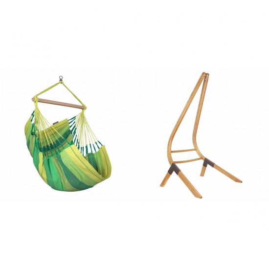 LA SIESTA - Chaise-Hamac Basic HABANA Jungle (Coton Bio) + Support bois Universel CALMA Nature pour hamac chaise