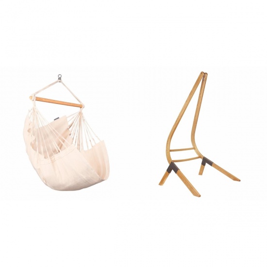 LA SIESTA - Chaise-Hamac Basic HABANA Latte (Coton Bio) + Support bois Universel CALMA Nature pour hamac chaise