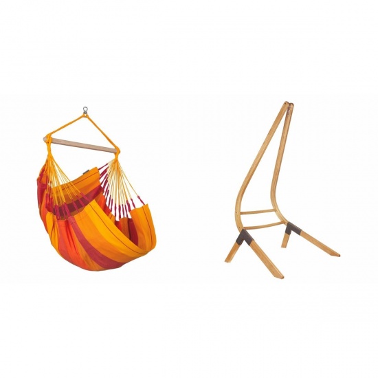LA SIESTA - Chaise-Hamac Basic HABANA Volcano (Coton Bio) + Support bois Universel CALMA Nature pour hamac chaise
