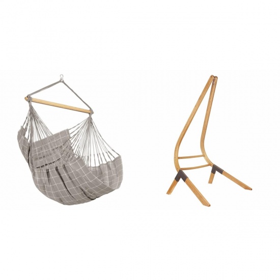 LA SIESTA - Chaise-Hamac Comfort DOMINGO Almond (Outdoor) + Support bois Universel CALMA Nature pour hamac chaise
