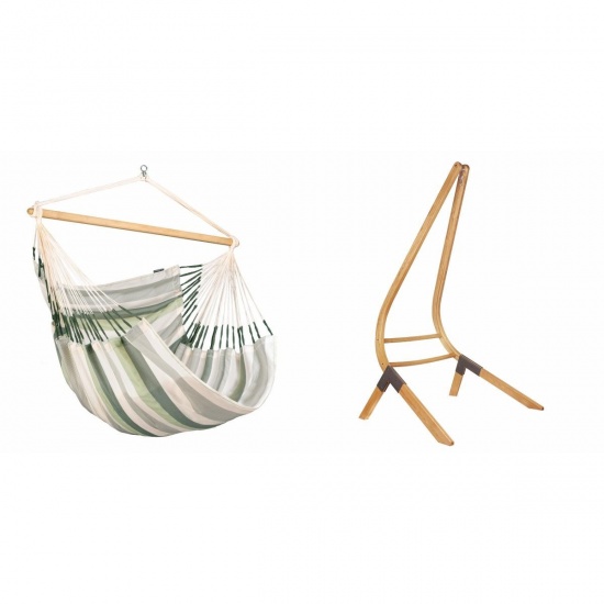 LA SIESTA - Chaise-Hamac Comfort DOMINGO Cedar (Outdoor) + Support bois Universel CALMA Nature pour hamac chaise