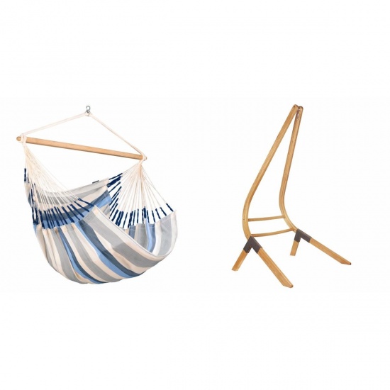 LA SIESTA - Chaise-Hamac Comfort DOMINGO Sea Salt (Outdoor) + Support bois Universel CALMA Nature pour hamac chaise