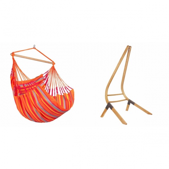 LA SIESTA - Chaise-Hamac Comfort DOMINGO Toucan (Outdoor) + Support bois Universel CALMA Nature pour hamac chaise