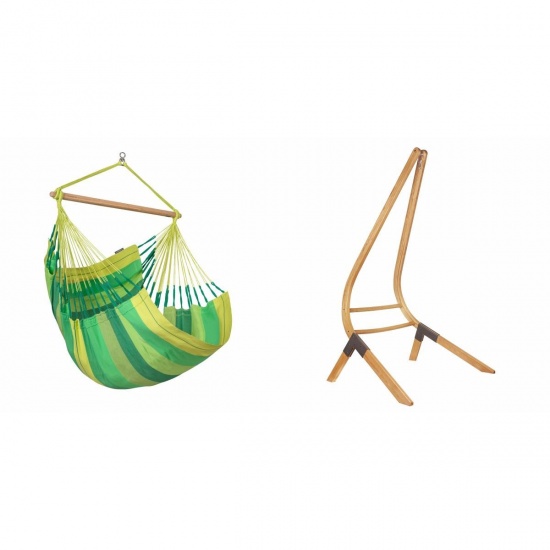 LA SIESTA - Chaise-Hamac Comfort HABANA Jungle en coton bio + Support bois Universel CALMA Nature pour hamac chaise