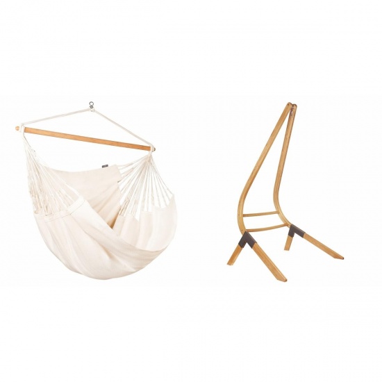 LA SIESTA - Chaise-Hamac Comfort HABANA Latte en coton bio + Support bois Universel CALMA Nature pour hamac chaise
