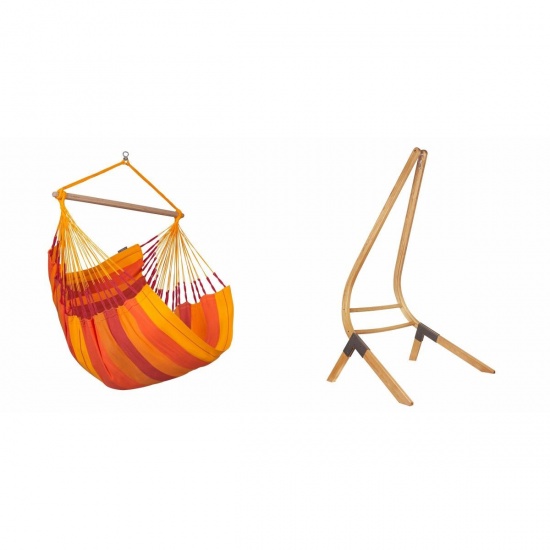 LA SIESTA - Chaise-Hamac Comfort HABANA Volcano (coton bio) + Support bois Universel CALMA Nature pour hamac chaise