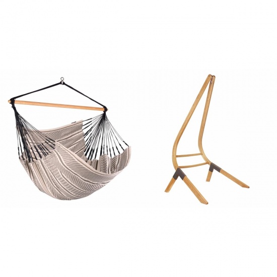 LA SIESTA - Chaise-Hamac Comfort HABANA Zebra en coton bio + Support bois Universel CALMA Nature pour hamac chaise