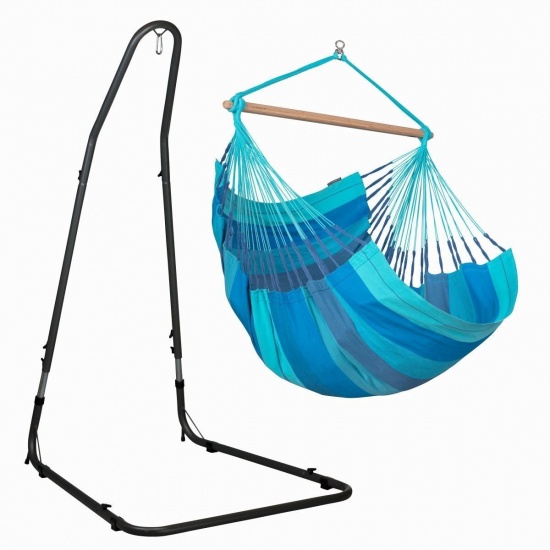 Chaise Hamac Habana Lagoon Comfort (Coton Bio) + Support Acier Mditerrano
