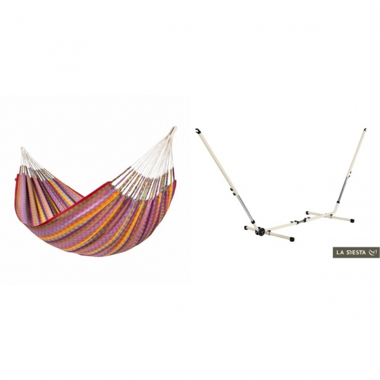 LA SIESTA - FLORA Hamac Double en coton bio Flowers + Support Rglable Mediterraneo Crme