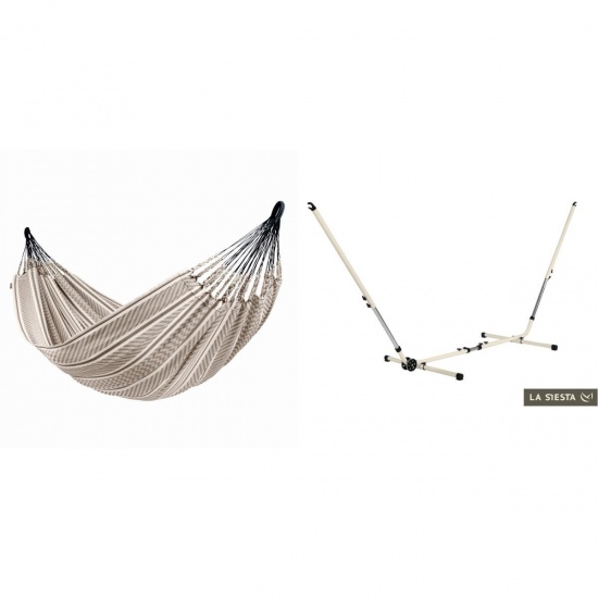 LA SIESTA - FLORA Hamac Double en coton bio Zebra + Support Rglable Mediterraneo Crme