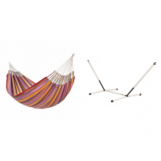 LA SIESTA - FLORA Hamac Kingsize en Coton bio Flowers + Support Rglable pour hamac familial Nautico
