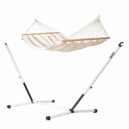 Hamac  barre Double Florencia Latte (Coton Bio) + support Double Nautico