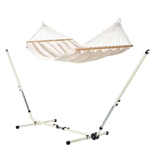 Hamac  barre Double Florencia Latte (Coton Bio) + support Mediterraneo