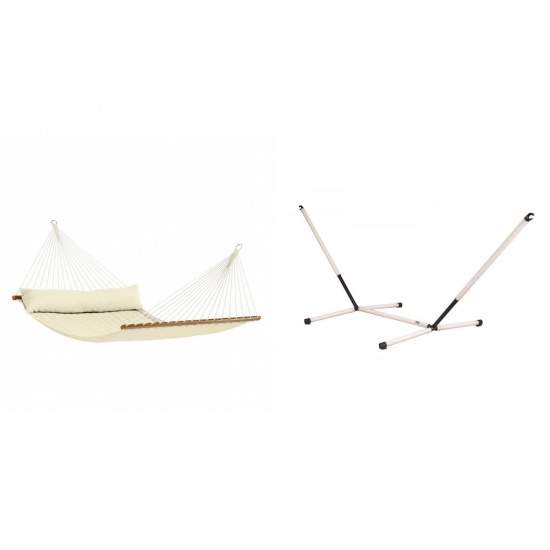LA SIESTA - Hamac a barres rembourr Alabama Vanilla (Outdoor) + Support Rglable pour hamac familial Nautico