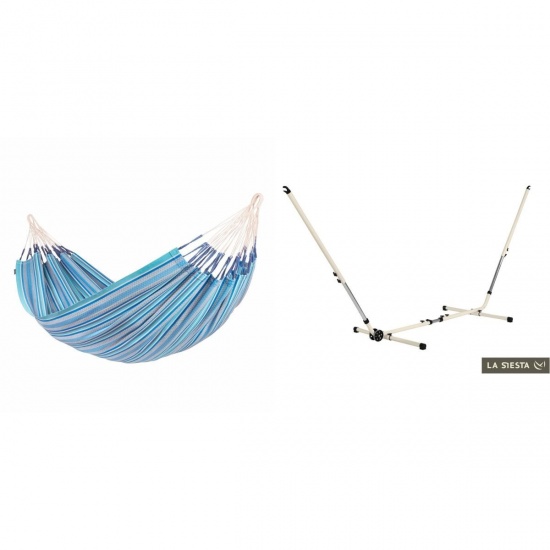 LA SIESTA - MODESTA Hamac Double en Coton Bio Azure + Support Rglable Mediterraneo Crme