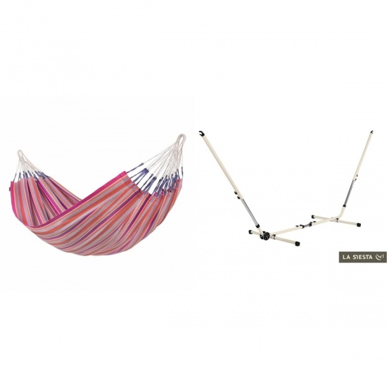 LA SIESTA - MODESTA Hamac Double en Coton Bio Flamingo + Support Rglable Mediterraneo Crme