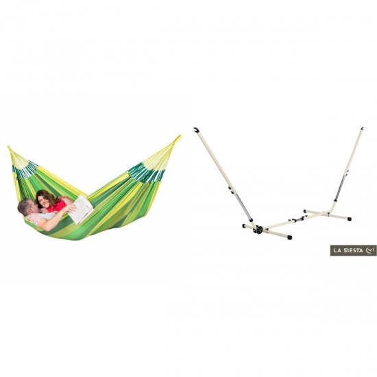 LA SIESTA - MODESTA Hamac Double en Coton Bio Jungle + Support Rglable Mediterraneo Crme