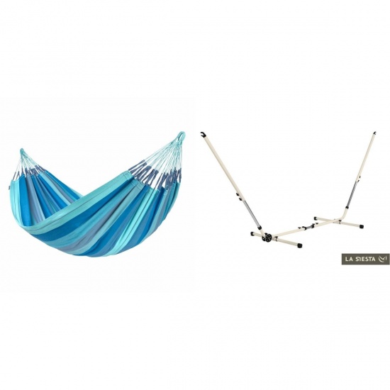 LA SIESTA - MODESTA Hamac Double en Coton Bio Lagoon + Support Rglable Mediterraneo Crme