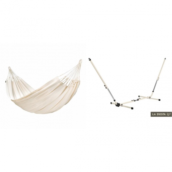 LA SIESTA - MODESTA Hamac Double en Coton Bio Latte + Support Rglable Mediterraneo Crme
