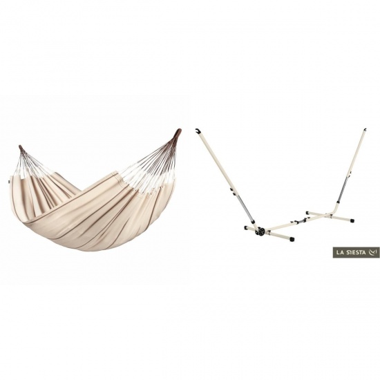 LA SIESTA - MODESTA Hamac Double en Coton Bio Nougat + Support Rglable Mediterraneo Crme