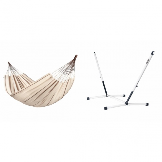 LA SIESTA - MODESTA Hamac Double en Coton Bio Nougat + Support Rglable pour hamac double Nautico