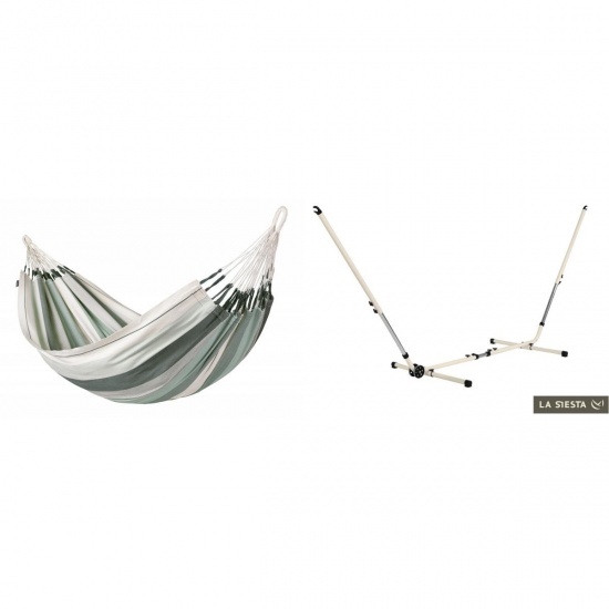 LA SIESTA - MODESTA Hamac Double en Coton Bio Olive + Support Rglable Mediterraneo Crme