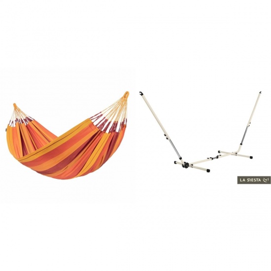 LA SIESTA - MODESTA Hamac Double en Coton Bio Volcano + Support Rglable Mediterraneo Crme