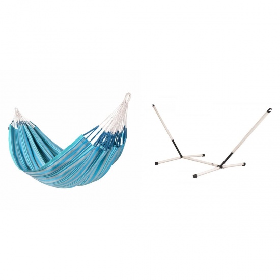 LA SIESTA - MODESTA Hamac Kingsize en Coton Bio Azure + Support Rglable pour hamac familial Nautico