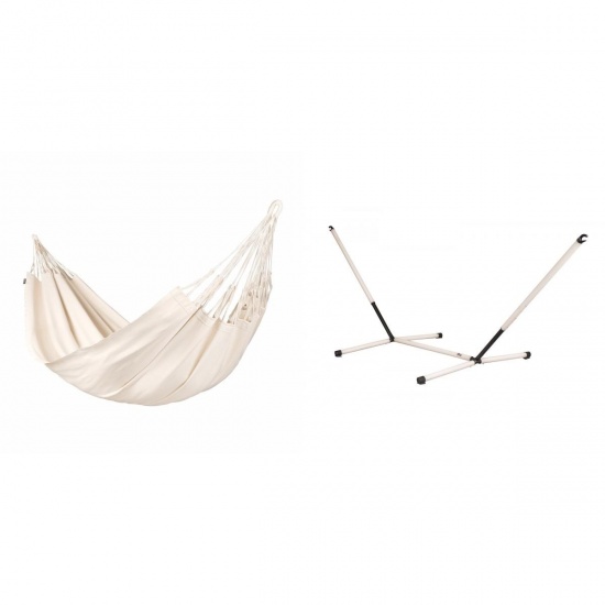 LA SIESTA - MODESTA Hamac Kingsize en coton Bio Latte + Support Rglable pour hamac familial Nautico