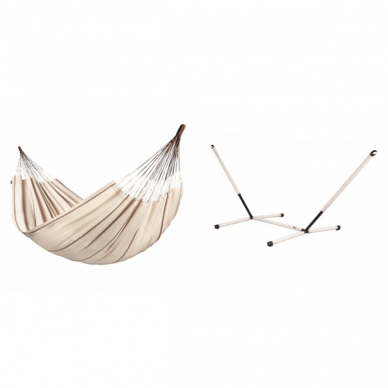 LA SIESTA - MODESTA Hamac Kingsize en coton Bio Nougat + Support Rglable pour hamac familial Nautico