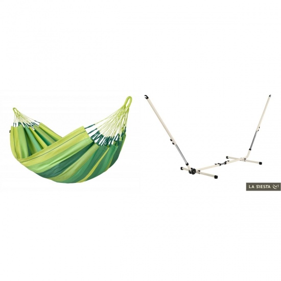 LA SIESTA - MODESTA Hamac Simple en Coton Bio Jungle + Support Rglable Mediterraneo Crme