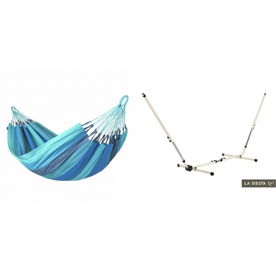 LA SIESTA - MODESTA Hamac Simple en Coton Bio Lagoon + Support Rglable Mediterraneo Crme