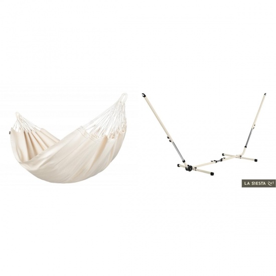 LA SIESTA - MODESTA Hamac Simple en Coton Bio Latte + Support Rglable Mediterraneo Crme