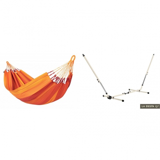 LA SIESTA - MODESTA Hamac Simple en Coton Bio Volcano + Support Rglable Mediterraneo Crme