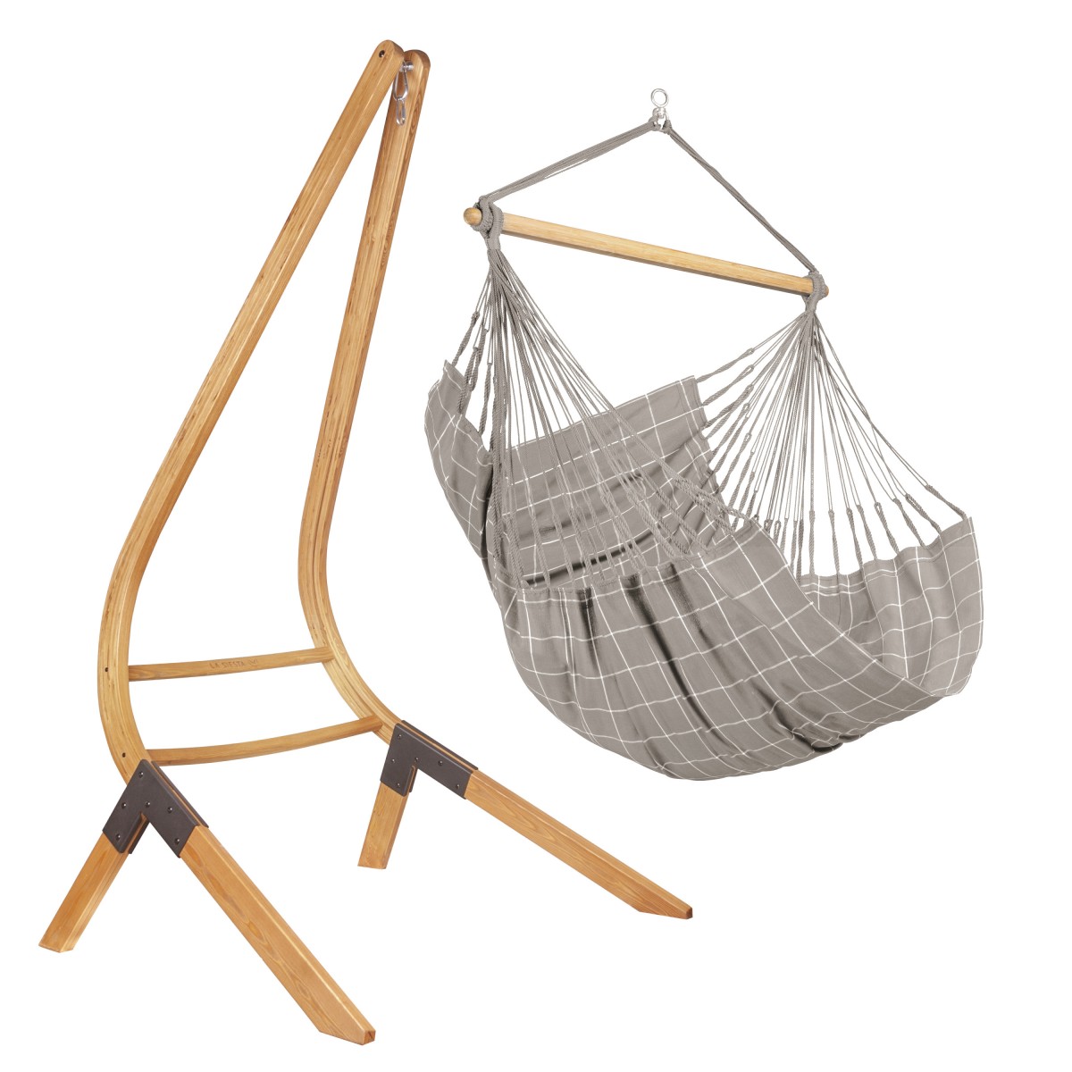 LA SIESTA - Chaise-Hamac Comfort DOMINGO Almond (Outdoor) + Support bois Universel CALMA Nature pour hamac chaise