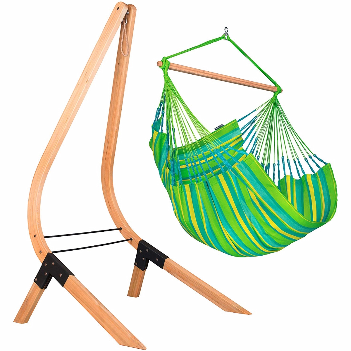 LA SIESTA- Chaise Hamac Domingo Kingsize Lime + Support en Bois Vela