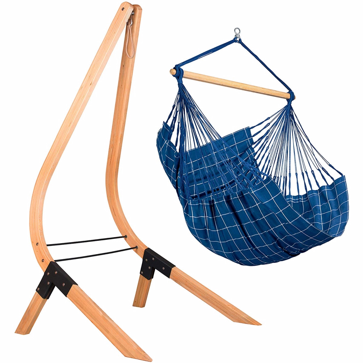 LA SIESTA- Chaise Hamac Domingo Kingsize Marine + Support en Bois Vela