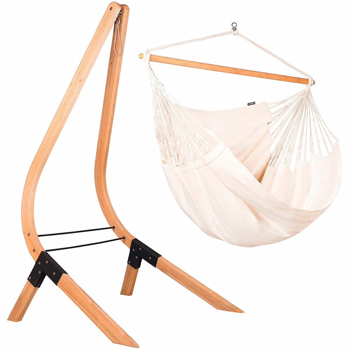 LA SIESTA- Chaise Hamac Habana Kingsize Latte coton bio + Support en Bois Vela