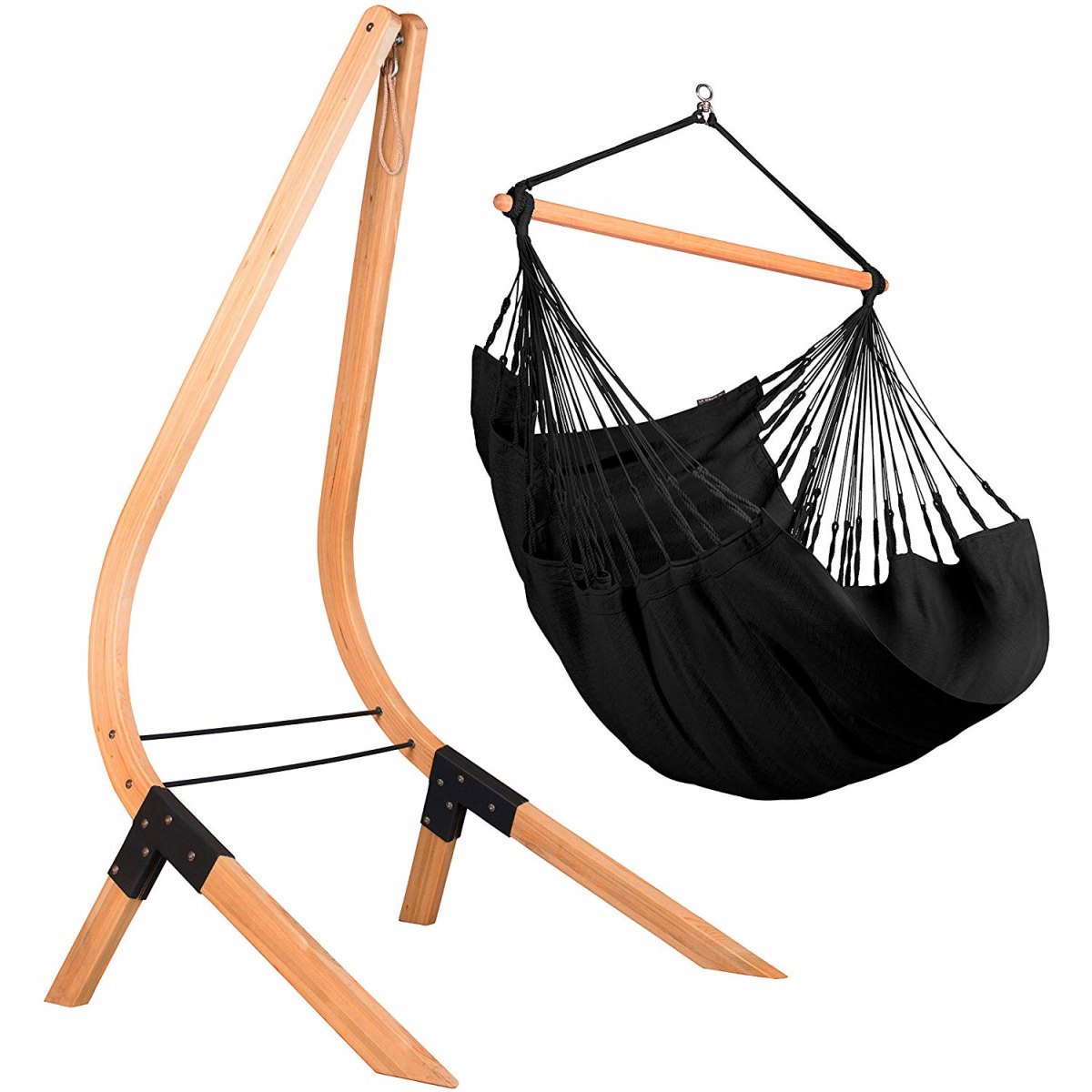 LA SIESTA- Chaise Hamac Habana Kingsize Onyx coton bio + Support en Bois Vela
