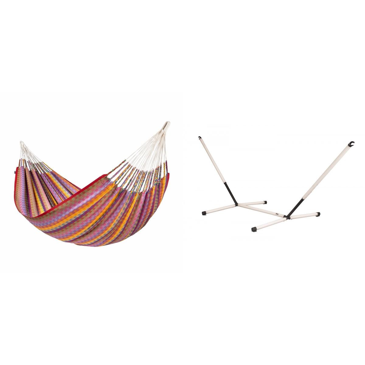 LA SIESTA - FLORA Hamac Kingsize en Coton bio Flowers + Support Rglable pour hamac familial Nautico